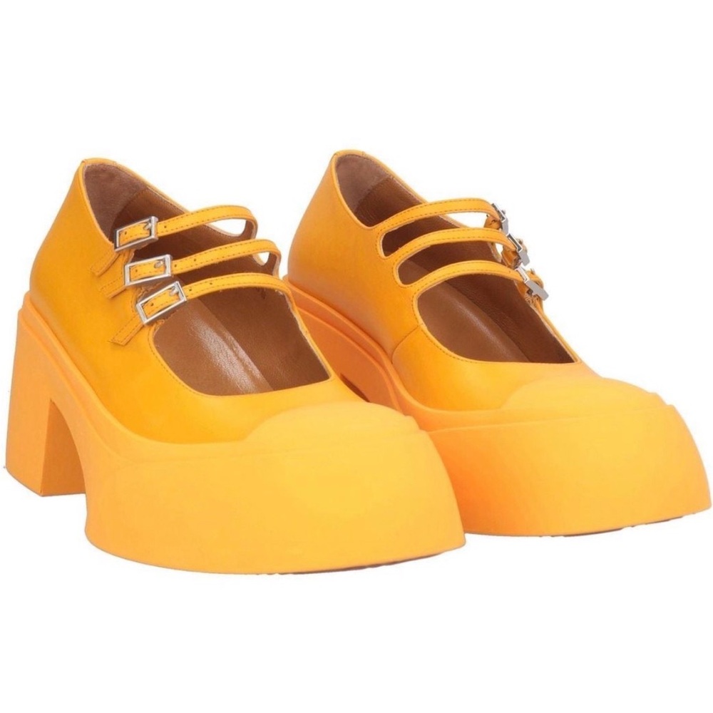 Marni Orange yellow Triple-Strap Platform Mary Janes